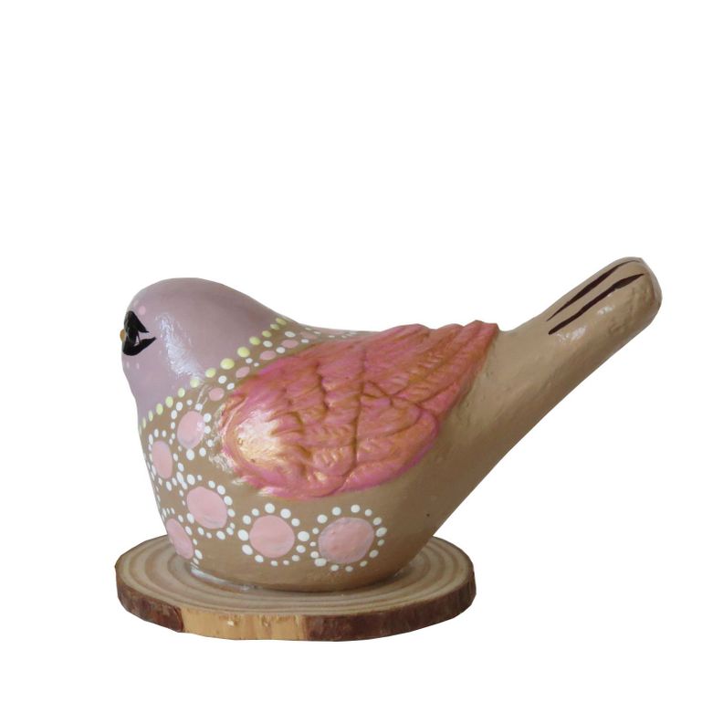 Pájaro decorativo de cerámica en base de madera-1