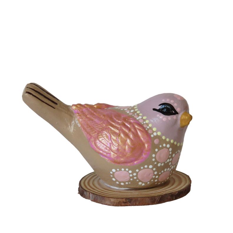 Pájaro decorativo de cerámica en base de madera-0