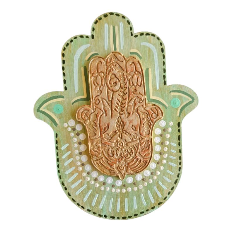 Hamsa, mano de fatima de madera Verde Claro