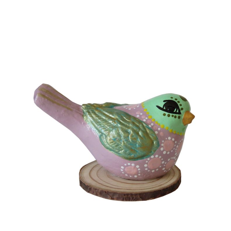    Pájaro decorativo de cerámica con base en madera-0