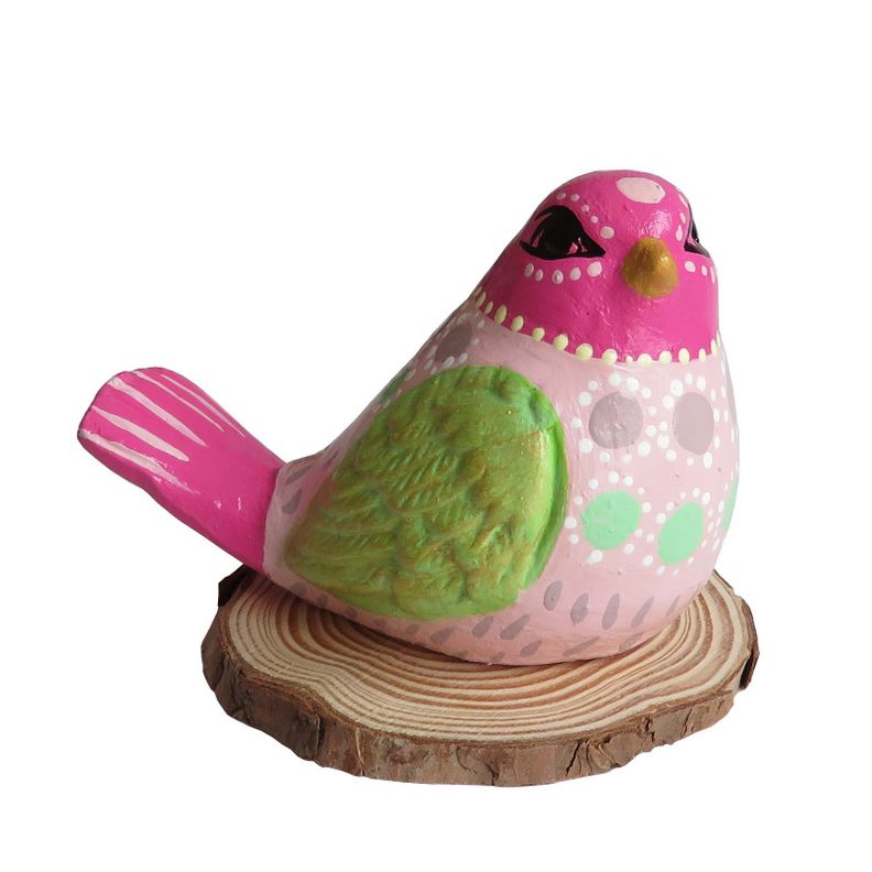 Pájaro decorativo de cerámica en base de madera-0