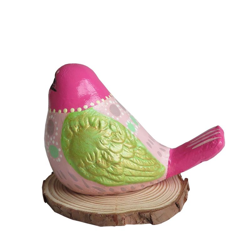 Pájaro decorativo de cerámica en base de madera-2