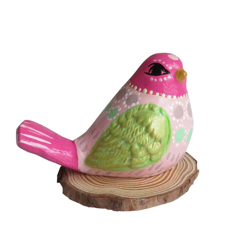 Pájaro decorativo de cerámica en base de madera-1