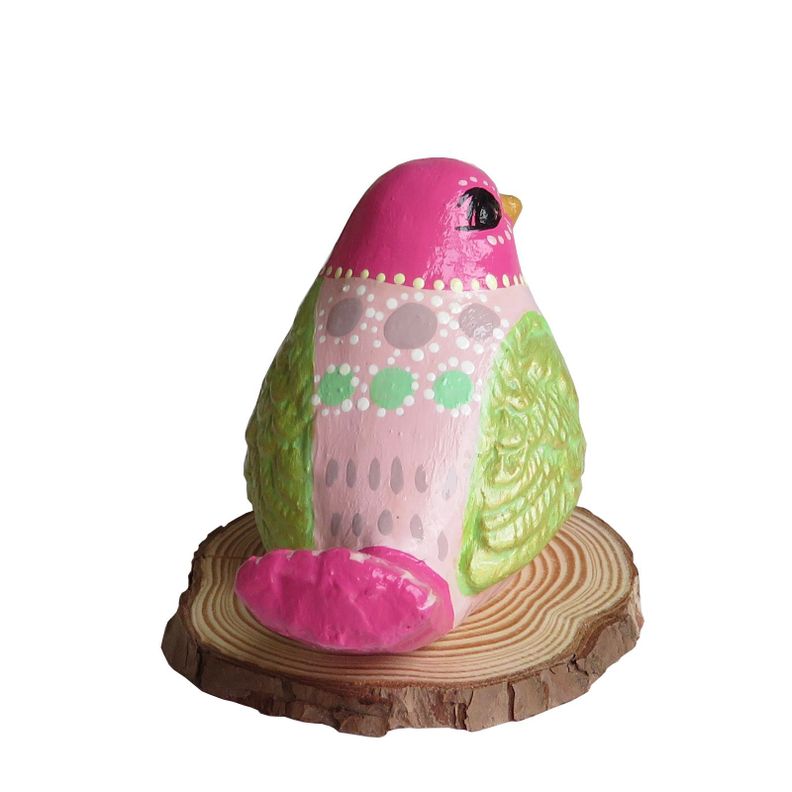 Pájaro decorativo de cerámica en base de madera-3