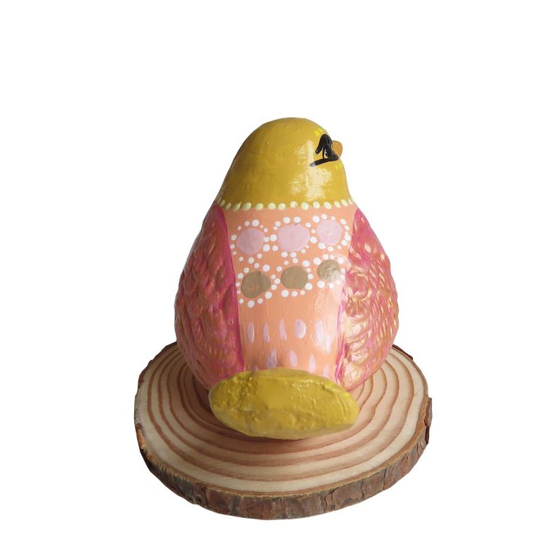 Pájaro decorativo de cerámica en base de madera-2