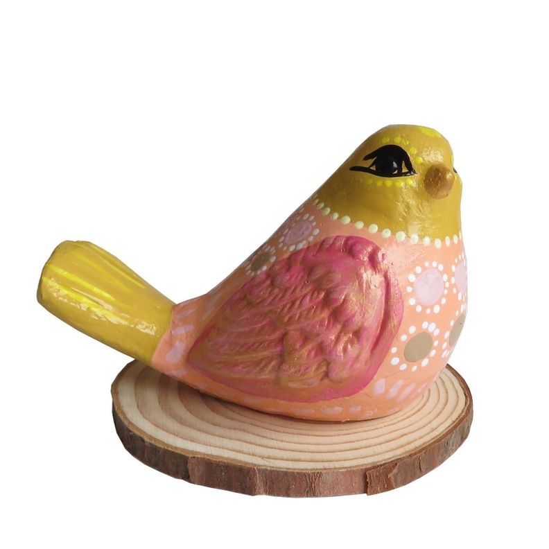 Pájaro decorativo de cerámica en base de madera-0