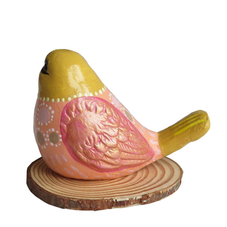 Pájaro decorativo de cerámica en base de madera-1