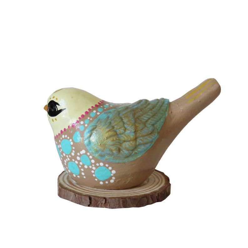 Pájaro decorativo de cerámica con base en madera-1