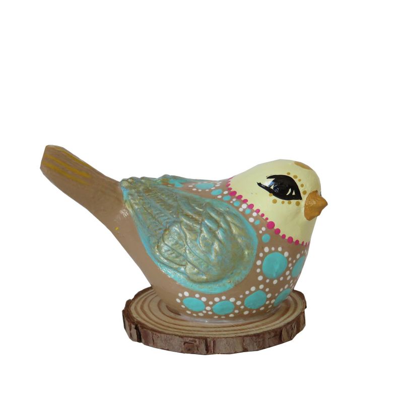 Pájaro decorativo de cerámica con base en madera-0