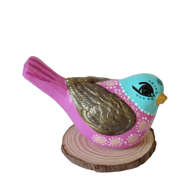 Pájaro de cerámica en base de madera-0