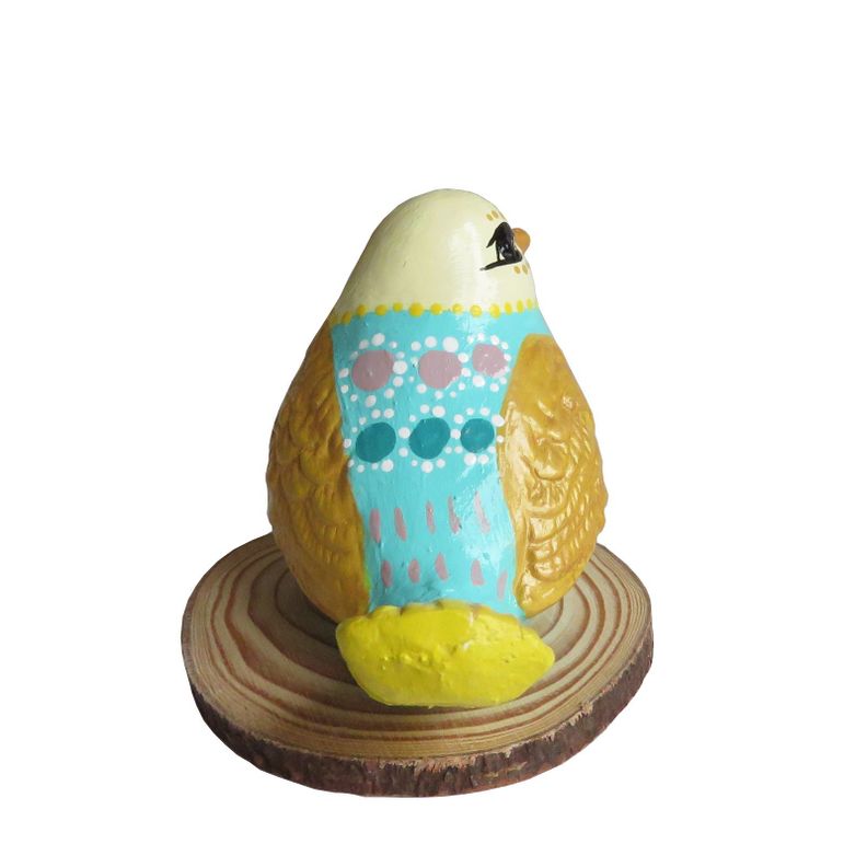 Pájaro decorativo de cerámica en base de madera-3