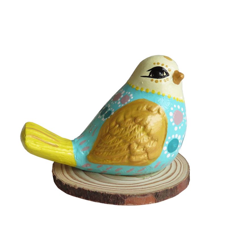 Pájaro decorativo de cerámica en base de madera-1