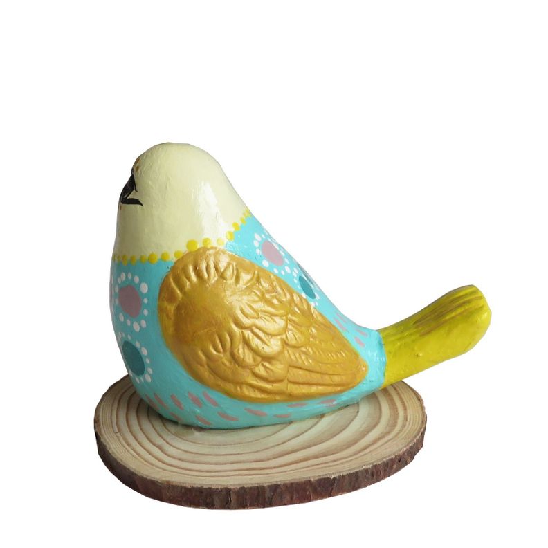 Pájaro decorativo de cerámica en base de madera-2