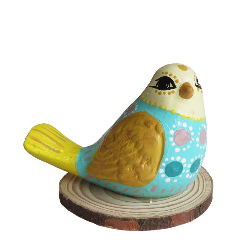 Pájaro decorativo de cerámica en base de madera-0