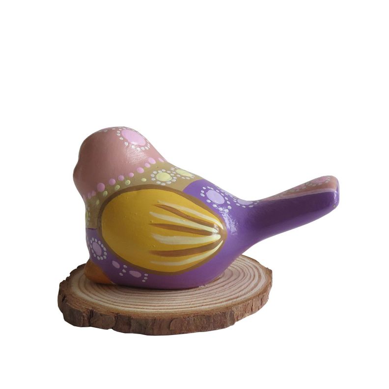 Pájaro decorativo de cerámica en base de madera-2