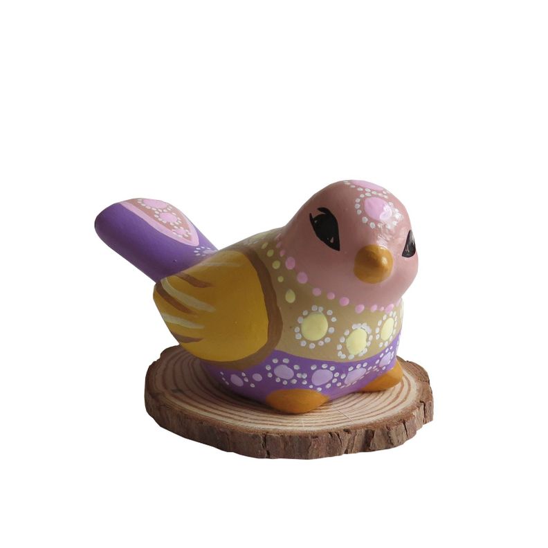 Pájaro decorativo de cerámica en base de madera-0
