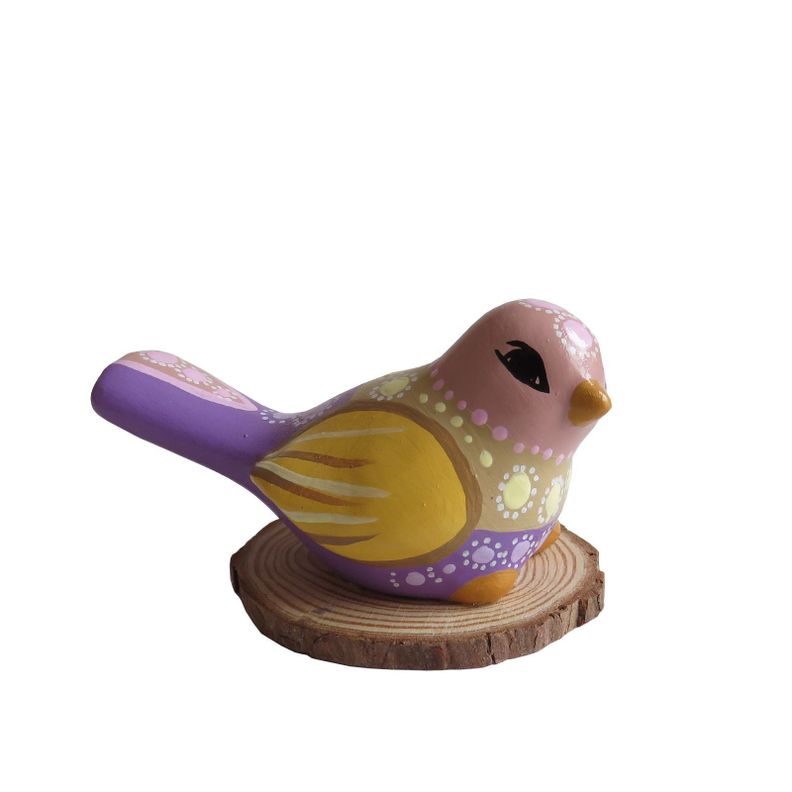 Pájaro decorativo de cerámica en base de madera-1
