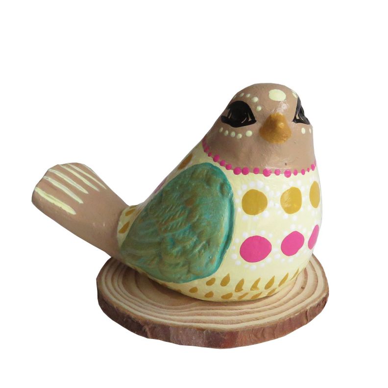 Pájaro decorativo de cerámica en base de madera-1