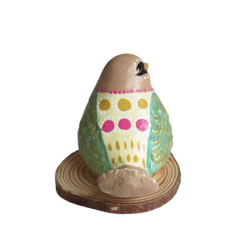 Pájaro decorativo de cerámica en base de madera-3