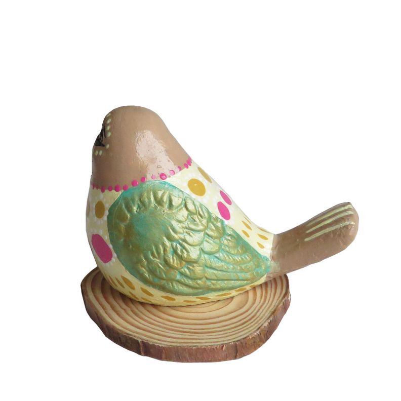 Pájaro decorativo de cerámica en base de madera-2