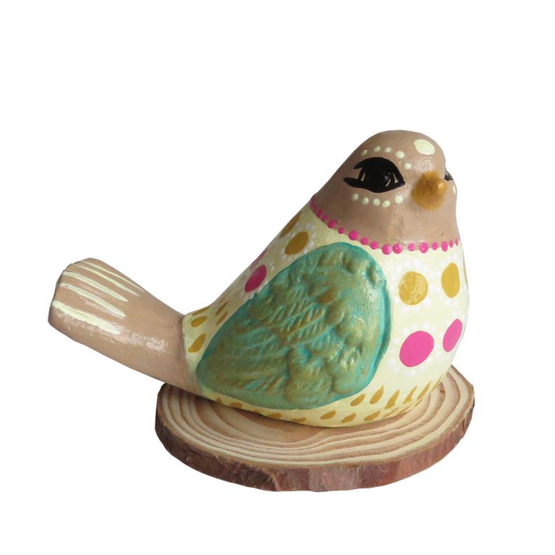 Pájaro decorativo de cerámica en base de madera-0