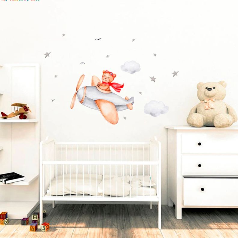 Oso avion, vinilo stickers deco muro Rojo