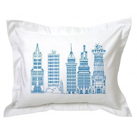 Funda de Almohada Edificios Azules Blanco