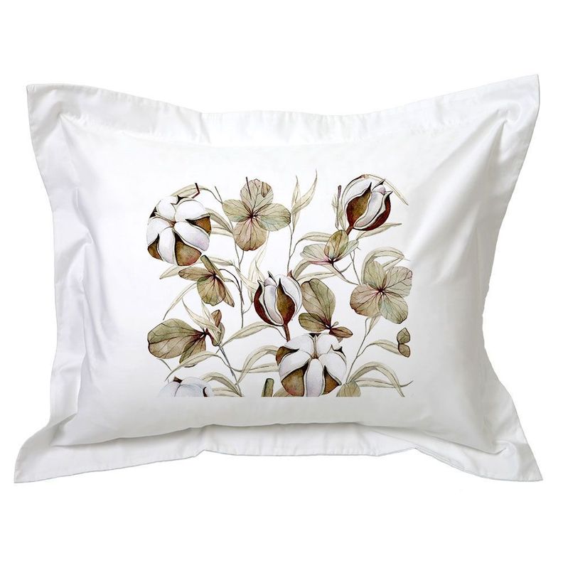 Funda de Almohada Flores de Algodon Blanco