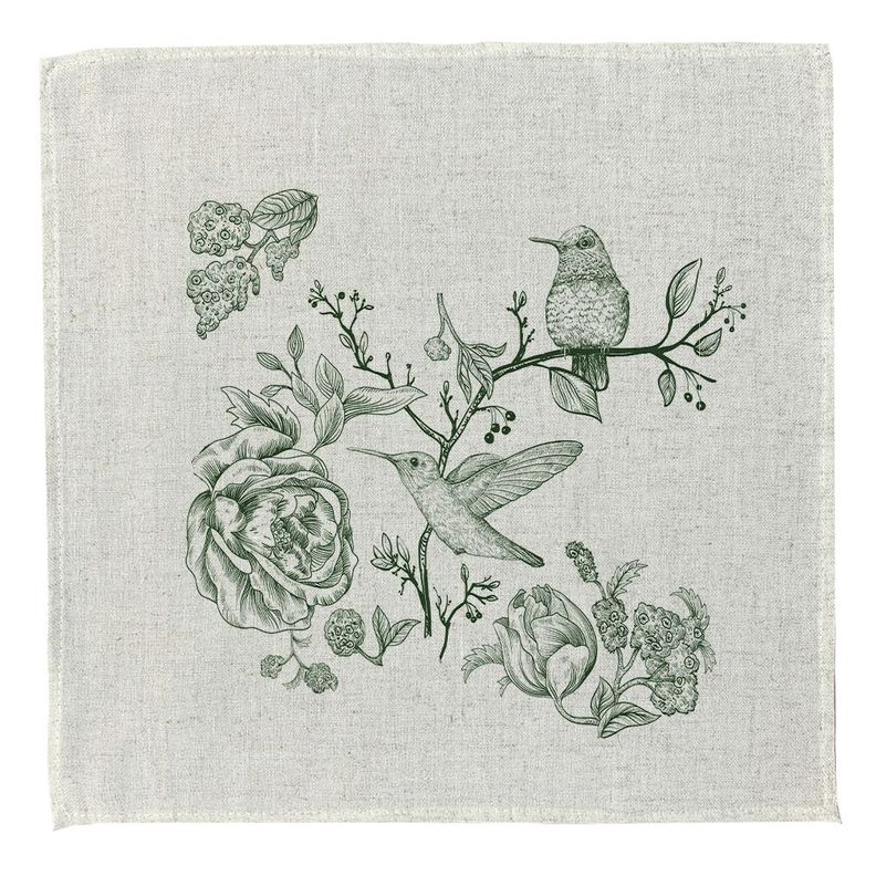 Set 4 Servilletas Colibri Verde 44 x 44 cm. - Lino Poliester - Tuyo Print Beige