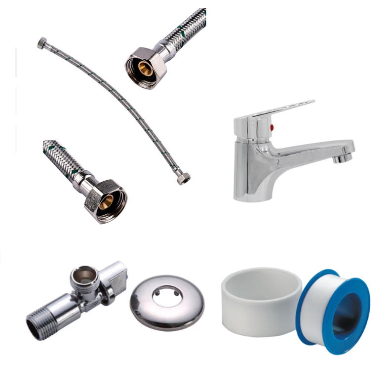 Llave Monomando Lavamanos + Llaves De Paso +Flexibles (Kits para instalación)-0