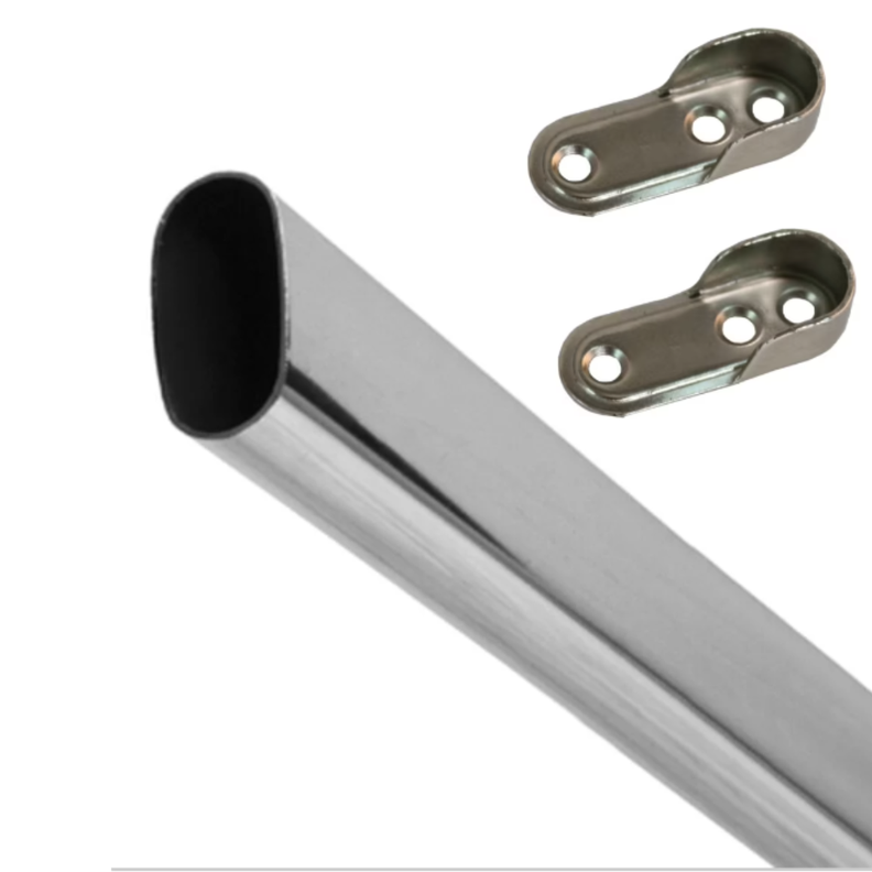 Barra Tubo Closet Armario Ovalado Cromada 120cm + Soportes-0