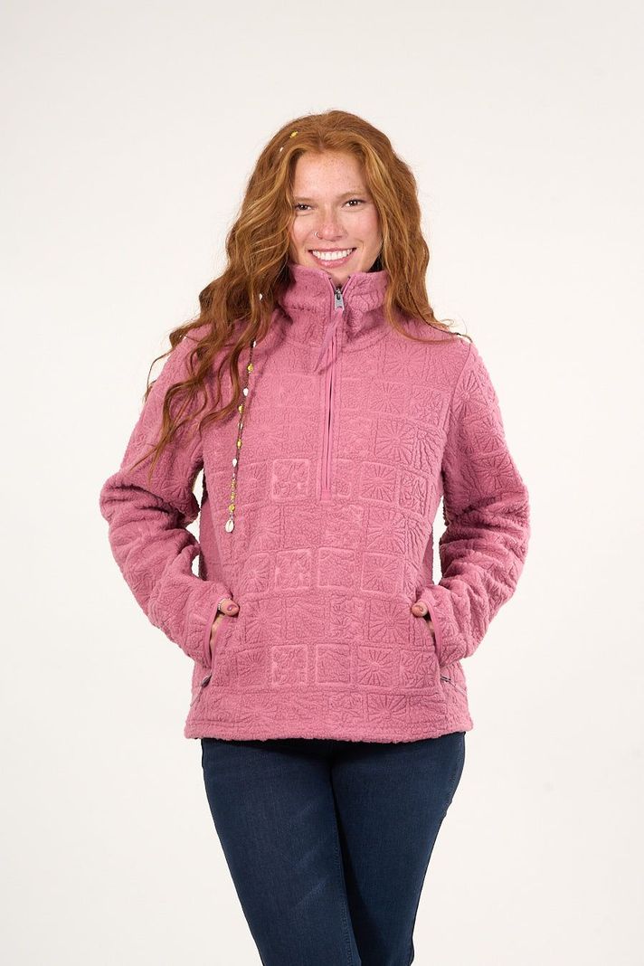 Poleron sherpa hot print medio cierre Rosa mujer Polemic-0