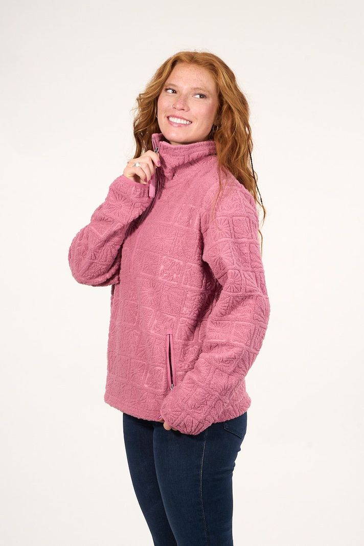 Poleron sherpa hot print medio cierre Rosa mujer Polemic-1