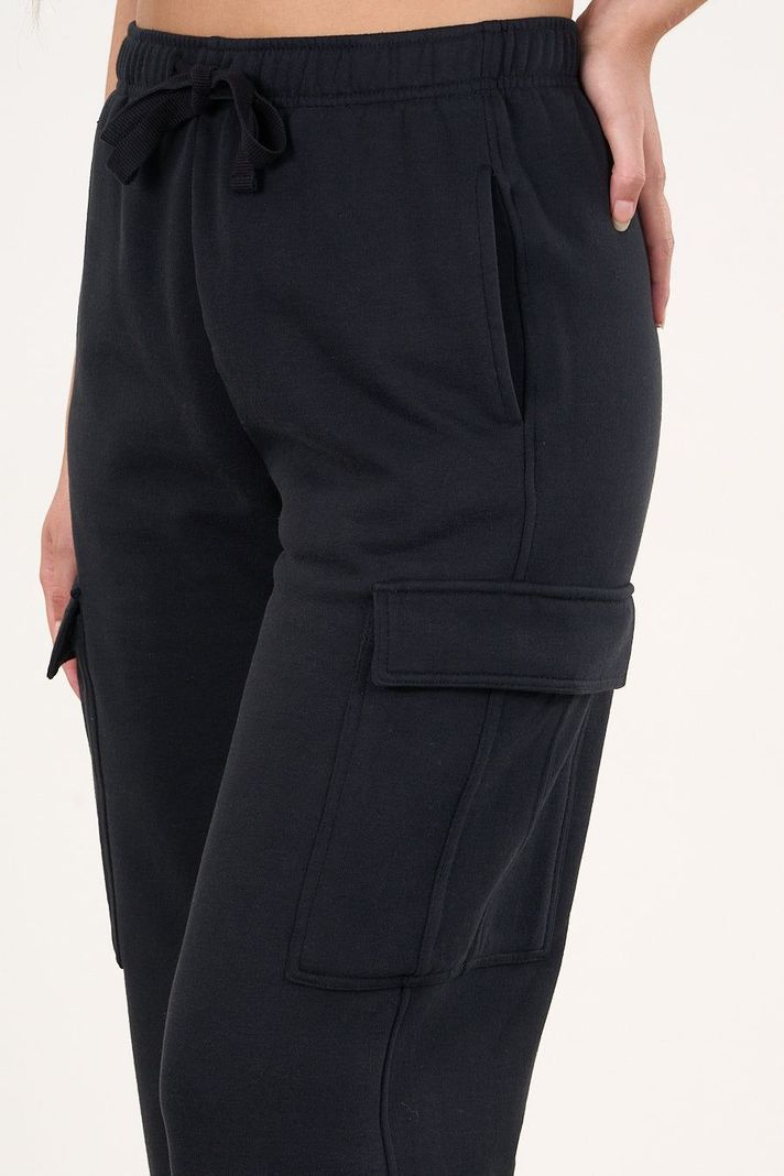 Pantalon Franela Cargo Wide Leg Negro VW4726 Mujer Polemic-1