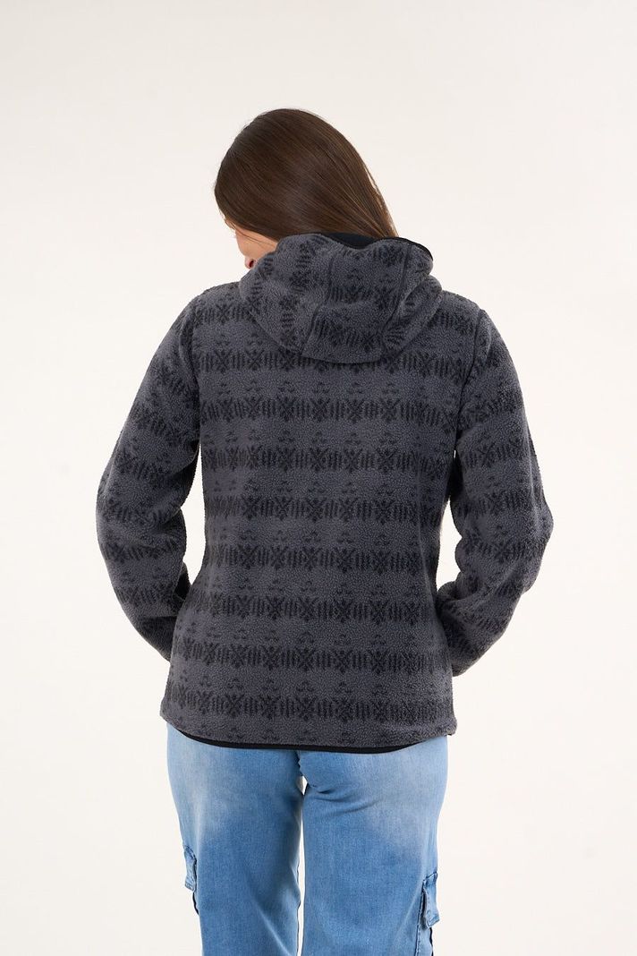 Poleron polar full print look sherpa con gorro Gris mujer Polemic-2