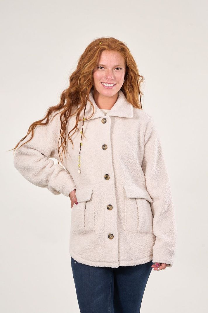 Sobrecamisa sherpa con bolsillos cargo Crudo mujer Polemic-0
