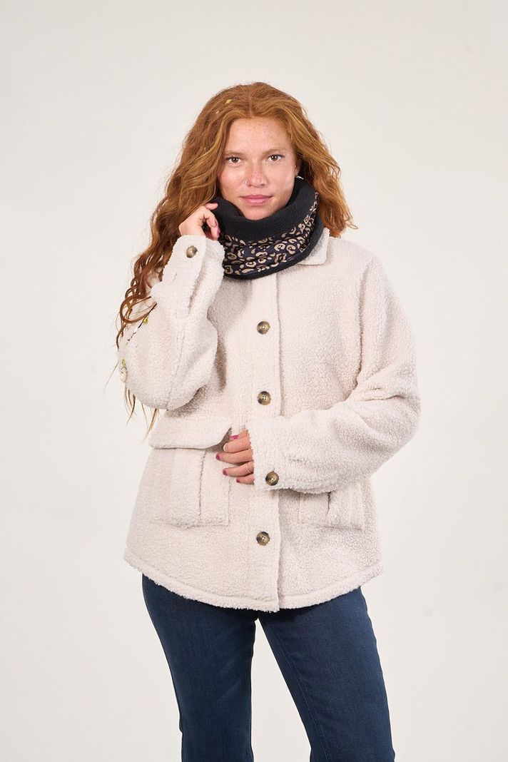 Sobrecamisa sherpa con bolsillos cargo Crudo mujer Polemic-4