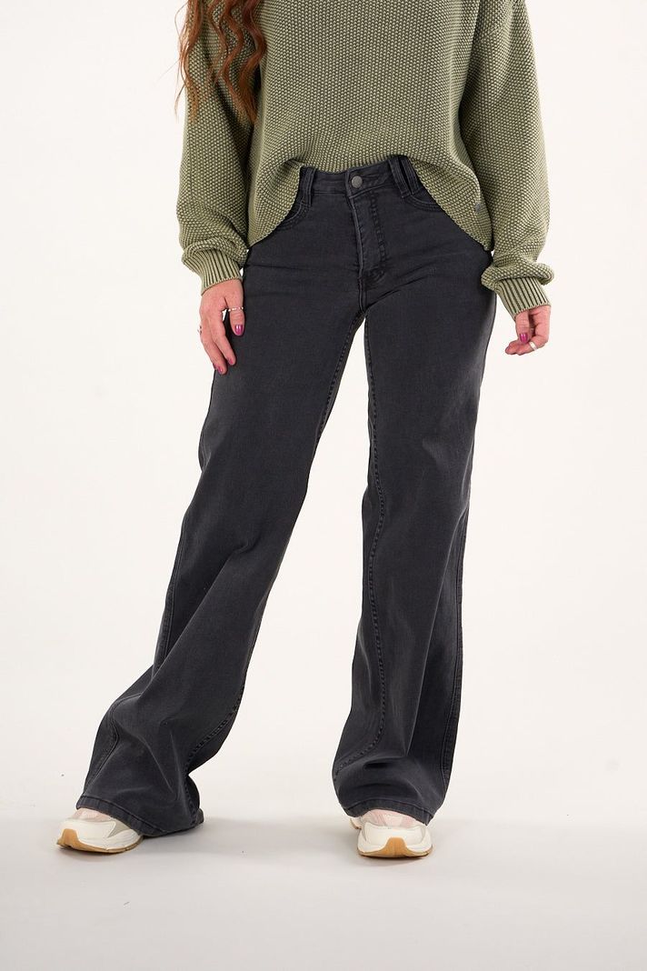 Pantalon Denim wide leg Negro VW4723 Mujer Polemic-1