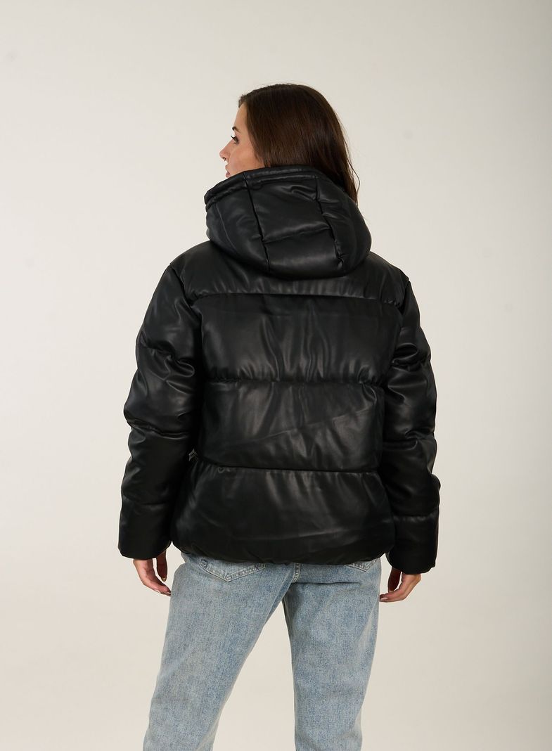 Parka Puffa P.U Cuello Alto Y Capucha Negro Polemic-3