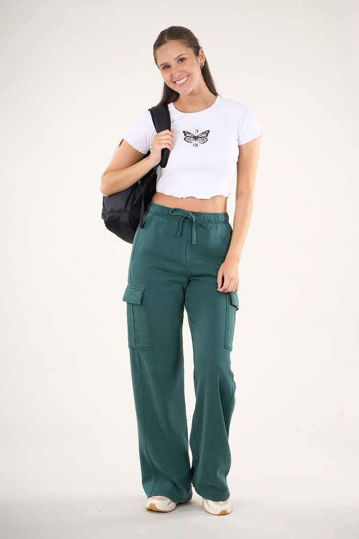Pantalon Franela Cargo Wide Leg Verde VW4726 Mujer Polemic-0