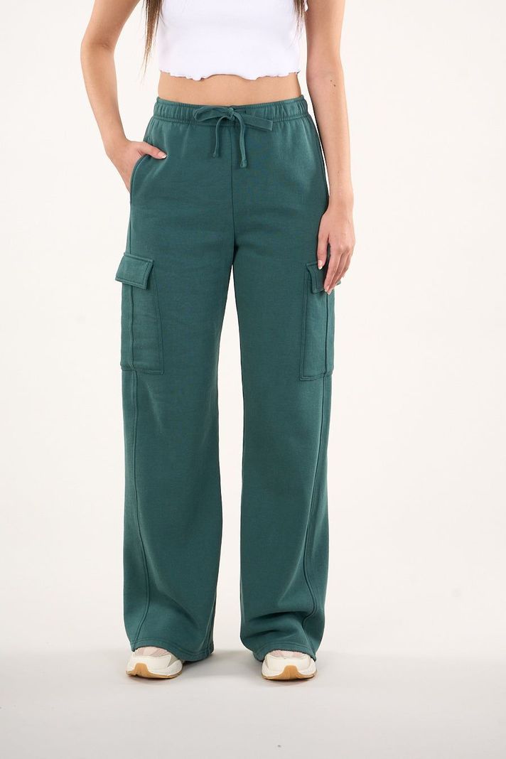 Pantalon Franela Cargo Wide Leg Verde VW4726 Mujer Polemic-2