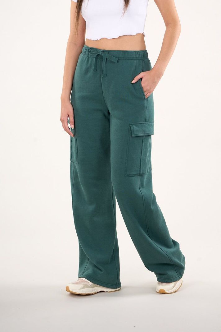 Pantalon Franela Cargo Wide Leg Verde VW4726 Mujer Polemic-3