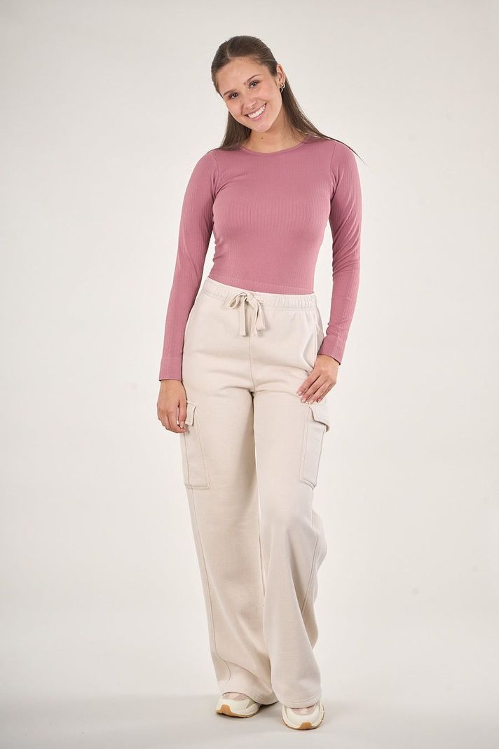 Pantalon Franela Cargo Wide Leg Crudo VW4726 Mujer Polemic-0