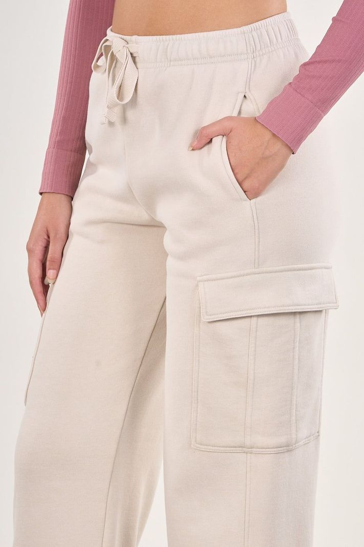 Pantalon Franela Cargo Wide Leg Crudo VW4726 Mujer Polemic-1