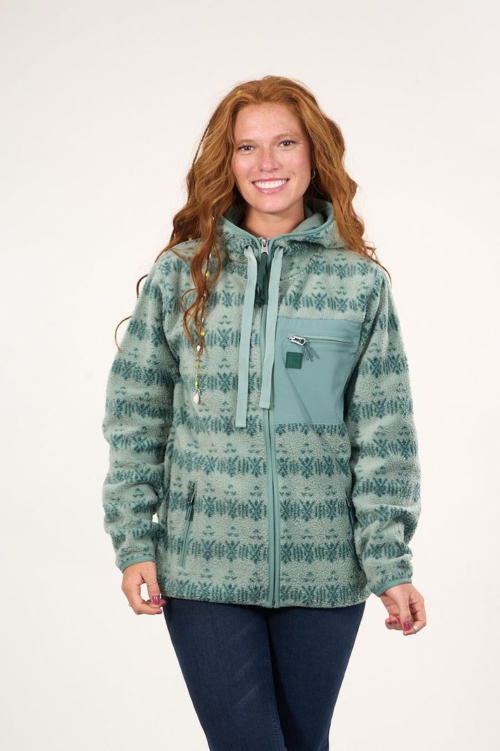 Poleron polar full print look sherpa con gorro Verde mujer Polemic-0