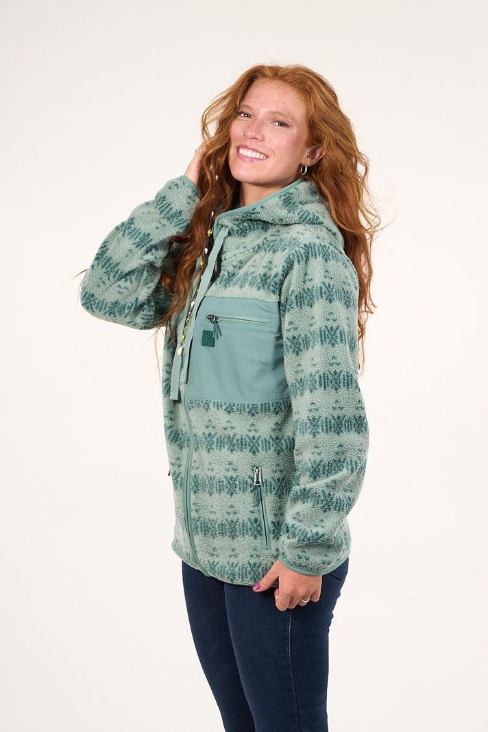 Poleron polar full print look sherpa con gorro Verde mujer Polemic-1
