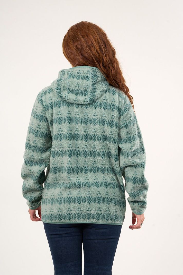 Poleron polar full print look sherpa con gorro Verde mujer Polemic-2