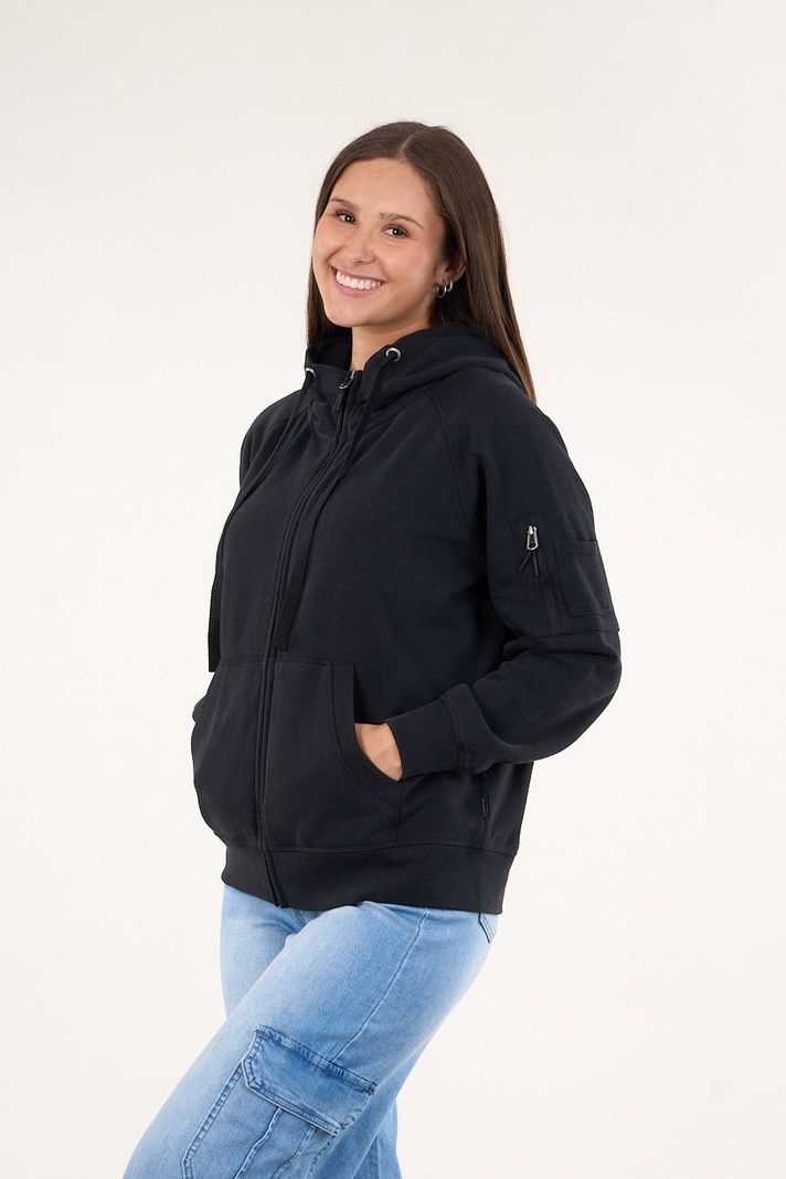 Poleron franela full zipper procesado Negro VW7715 Polemic-1