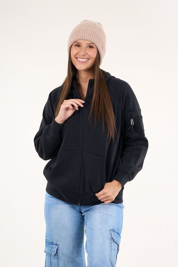 Poleron franela full zipper procesado Negro VW7715 Polemic-4