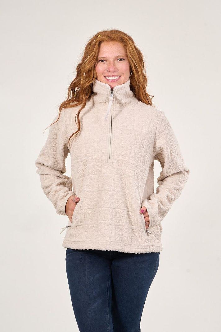 Poleron sherpa hot print medio cierre Crudo mujer Polemic-0